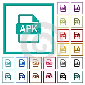 APK file format flat color icons with quadrant frames