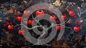 Aple tree with five red aples, Generate Ai