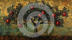 Aple tree with five red aples, Generate Ai