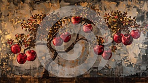 Aple tree with five red aples, Generate Ai