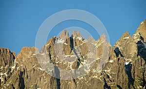 Apline rocky mountain peaks on Montblanc hiking route