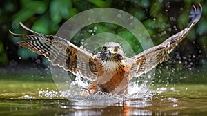 Aplomado Falcon bathing in the river