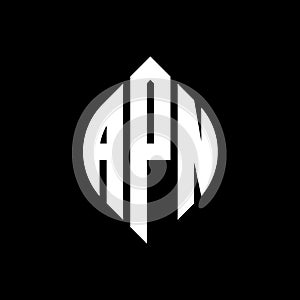 APN circle letter logo design with circle and ellipse shape. APN ellipse letters with typographic style. The three initials form a