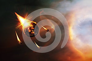 Apocalyptic abstract background with a burning planet . Elements of this image furnished by NASA