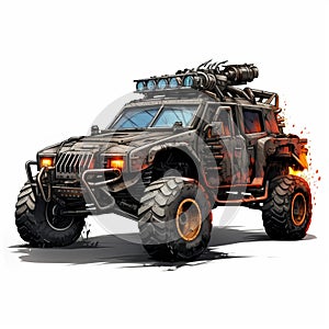 Apocalyptic Desert Warrior Car: Dark, Explosive, And Chaotic