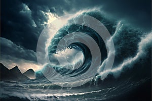 Apocalyptic dramatic giant tsunami waves, nature, sea & ocean