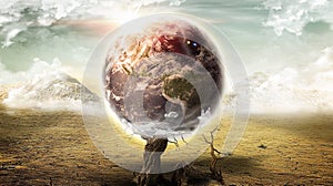 Apocalyptic Earth on desert landscape (Elements of this image furnished by NASA)
