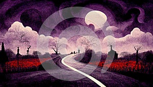 Apocalyptic highway to hell. Life after death religious concept illustration