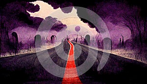 Apocalyptic highway to hell. Life after death religious concept illustration