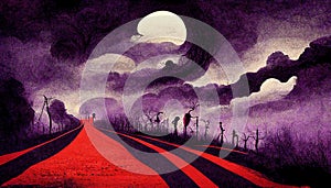 Apocalyptic highway to hell. Life after death religious concept illustration