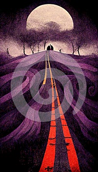 Apocalyptic highway to hell. Life after death religious concept illustration