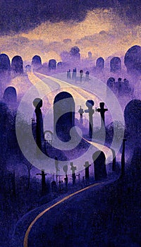 Apocalyptic highway to hell. Life after death religious concept illustration
