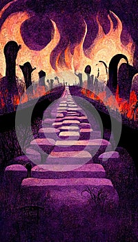 Apocalyptic highway to hell. Life after death religious concept illustration