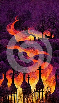 Apocalyptic highway to hell. Life after death religious concept illustration