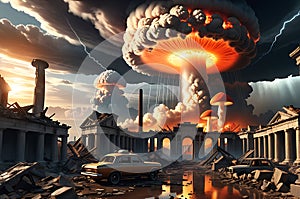 Apocalyptic Scene: Capturing the End of the World Through a Global Nuclear War - Sprawling Mushroom Clouds