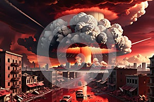 Apocalyptic Scene Depicting the End of the World - Mushroom Clouds Rising from a Global Nuclear War