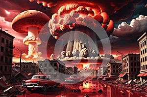 Apocalyptic Scene Depicting the End of the World - Mushroom Clouds Rising from a Global Nuclear War