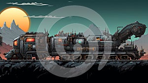 Apocalyptic Steam Train With Massive Engine And Red Star - Pixelart Illustration