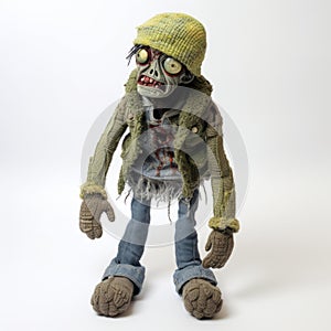 Apocalyptic Stuffed Zombie Doll With Realistic Detailing And Low Resolution Style