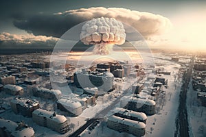 apocalyptic world after a catastrophic nuclear explosion. Nuclear winter concept. Generative AI