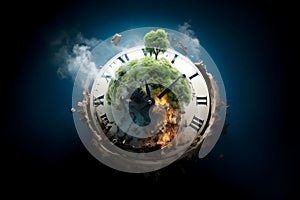 Apocalyptic world clock. Environmental reminder.