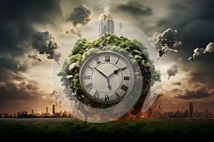 Apocalyptic world clock. Environmental reminder.