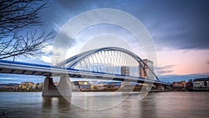 Apollo bridge in Bratislava, Slovakia with nice sunset