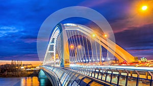 Apollo bridge in Bratislava, Slovakia with nice sunset