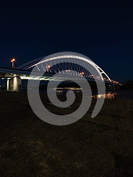 Apollo bridge by night from railroad