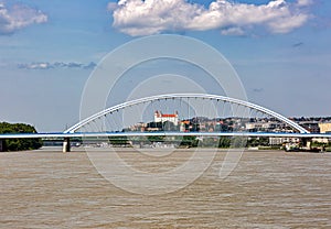Apollo Bridge viewed from the middle of the Danube River