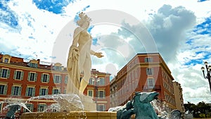 Apollo statue with Sun fountain on Massena Place, history and culture of France