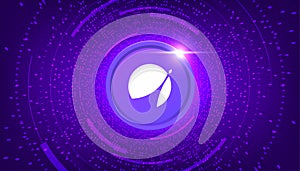 ApolloX APX coin crypto currency themed banner. APX icon on modern purple color background