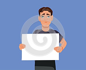 Apologetic Man Holding an Empty Placard with Copy Space Vector