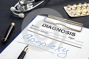 Apoplexy written in a diagnosis form photo