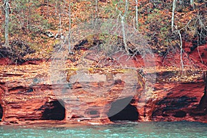 Apostle Islands mainland sea caves along the Bayfield Peninsula along Lake Superior in Wisconsin photo