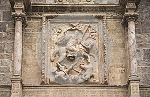 Apostle Santiago. Detail on the facade of the Yuso monastery.
