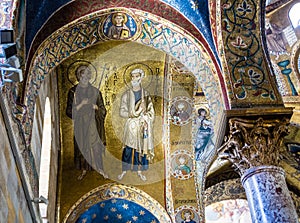 The Apostles Peter and Andrew. Byzantine mosaic of church photo