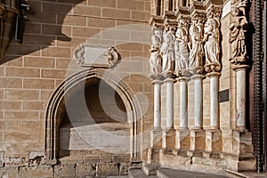 Apostles statues placed on the left side of the Evora Cathedral Portal in Portugal.