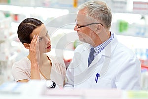 Apothecary offering cure to customer at pharmacy