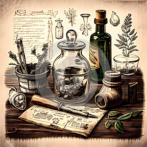 Apothecary Table and Tools AI art