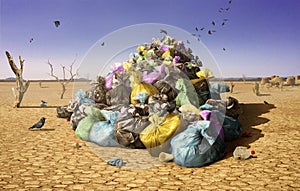 The Apotheosis of Civilization. Big pile of trash on the desert