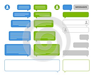 App bubbles. Chat client speech bubbles frames for mobile messenger social talk or sms sending vector chatting blank