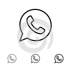 App, Chat, Telephone, Watts App Bold and thin black line icon set