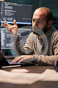 App developer brainstorming ideas about coding