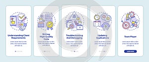 App developer skills onboarding mobile app page screen with concepts