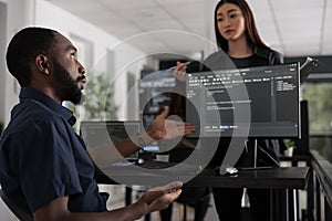 App developers working on temrinal window with html script and writing server code