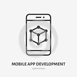 App developing flat line icon. Vector thin sign of mobile phone ui, ux developer logo. Smartphone prototype outline