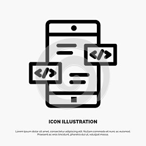 App Development, Arrows, Div, Mobile Line Icon Vector