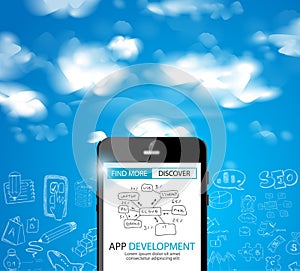 App Development Concept Background with Doodle design style