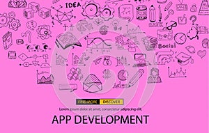 App Development Concept Background with Doodle design style